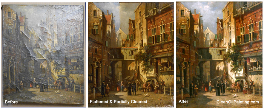 Antique oil painting cleaning restoration progress copy